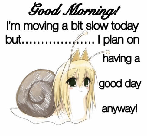 snero Good Morning! (snail) i'm moving a bit slow today but................... I plan on having a good day anyway!